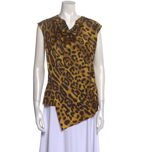 Adam Lippes Collective Cap Short Sleeve Leopard Print Cowlneck Top Shirt XS - Picture 5 of 7